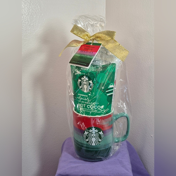 Starbucks 2021 Holiday Gift Set Coffee Hot Cocoa & 15 oz Brushstroke Mug New - Picture 6 of 9